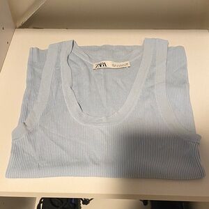 ZARA Pale Blue Ribbed Tank